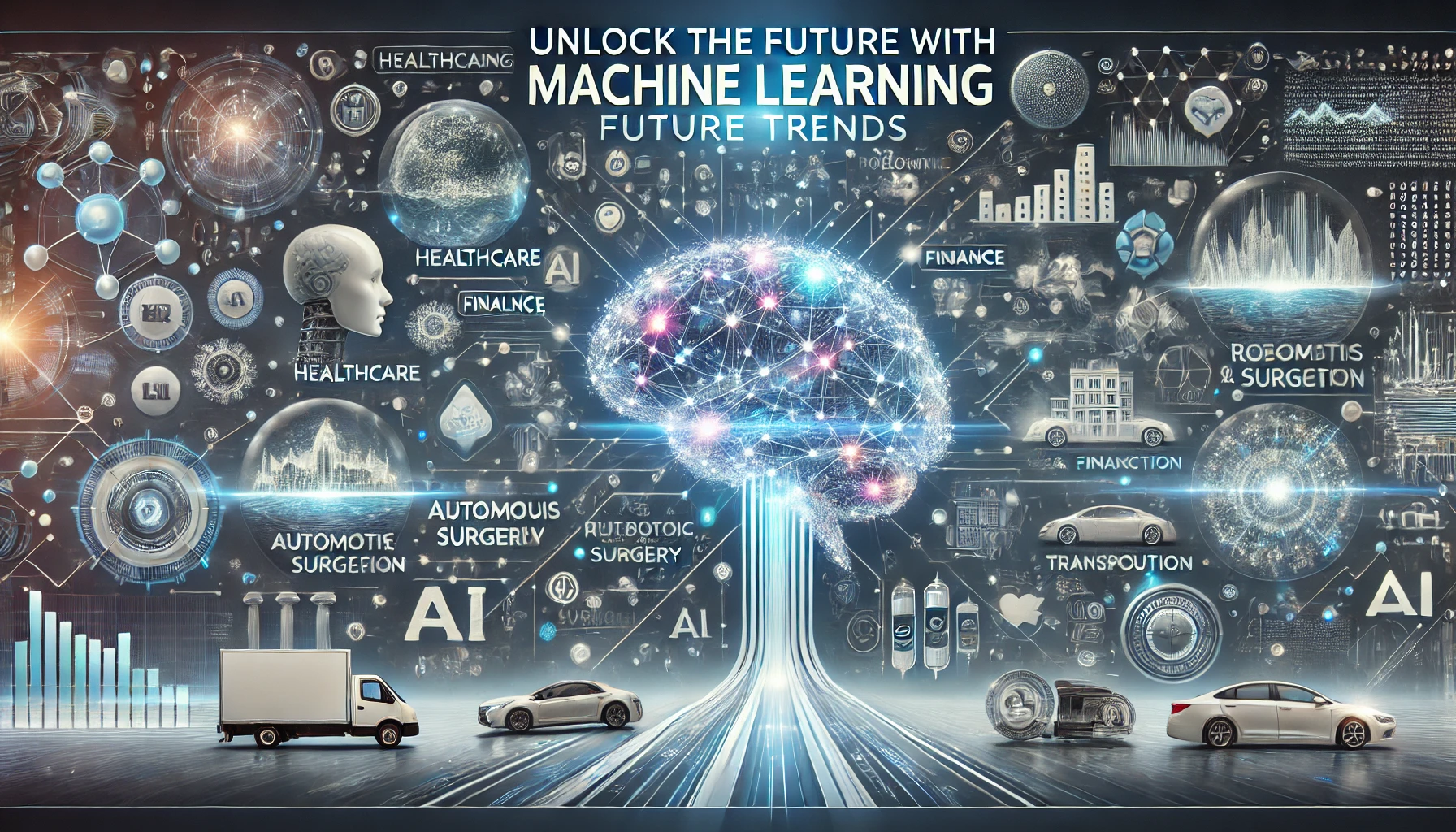 A futuristic representation of machine learning algorithms shaping industries.