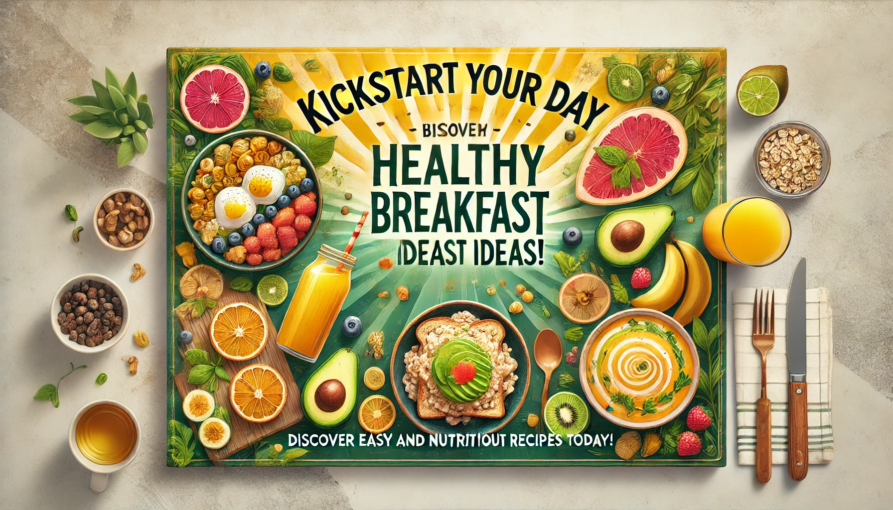 Healthy breakfast ideas - a table with wholesome meals like oatmeal, fruits, and smoothies