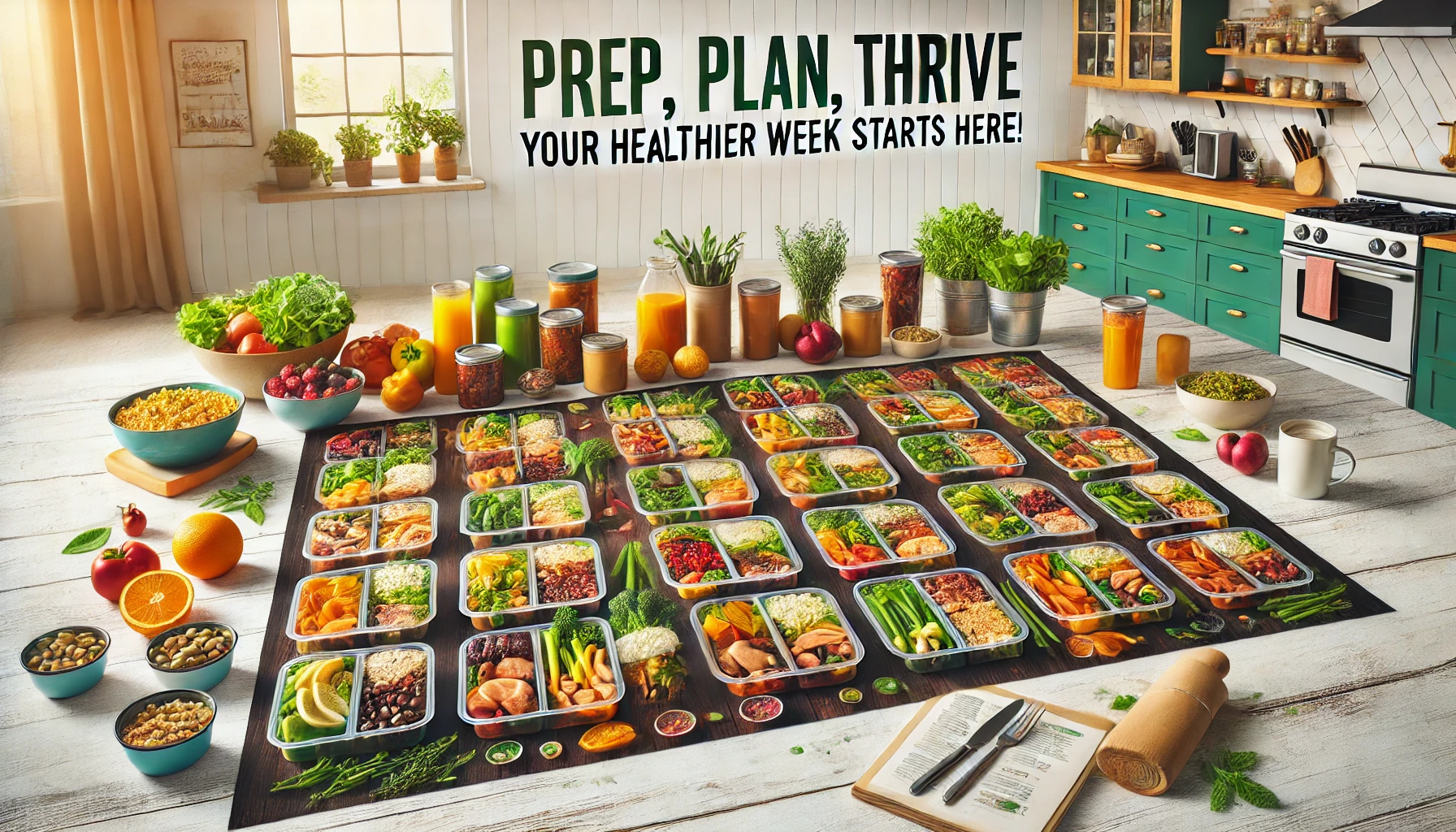 A variety of colorful meal prep containers for a healthier week on a kitchen counter.