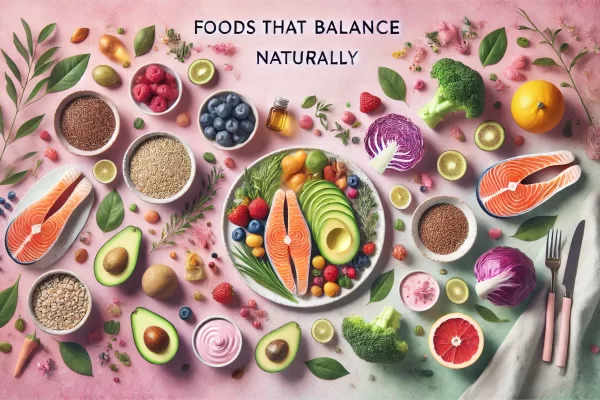 A colorful plate of hormone-balancing foods for females.