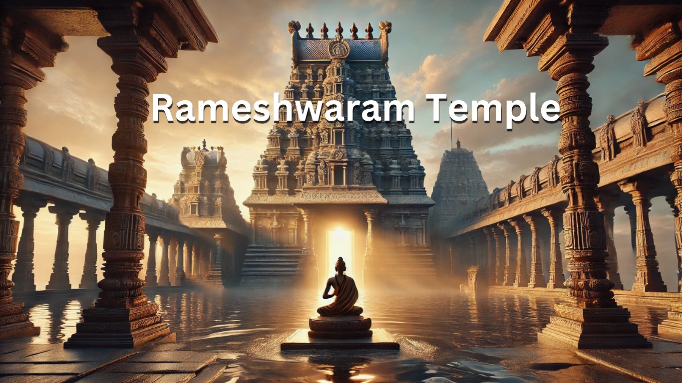 Scenic view of Rameshwaram Temple with intricate architecture and spiritual ambiance