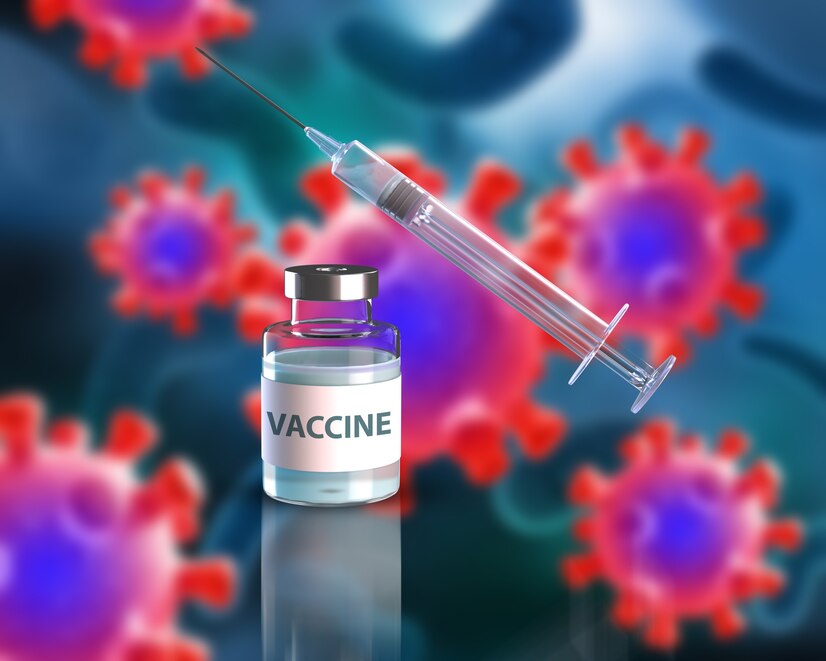 A scientist in a laboratory holding a vial labeled "mRNA Cancer Vaccine" with a Russian flag in the background.