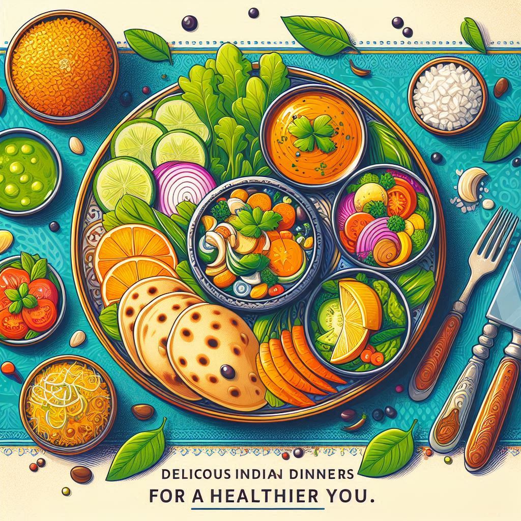 Indian healthy dinner plate with roti, dal, sabzi, and salad
