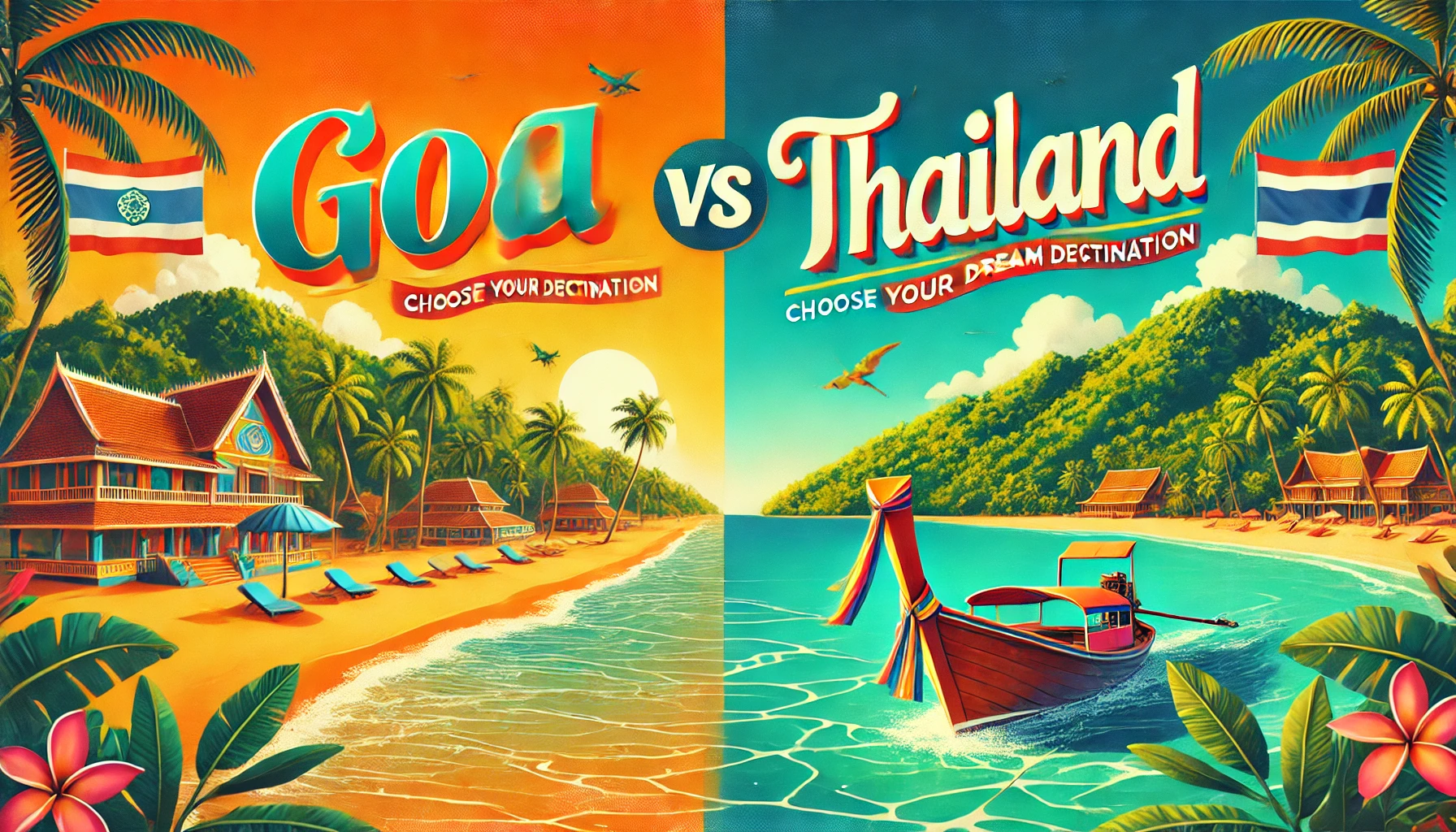 A side-by-side comparison of Goa and Thailand highlighting their unique travel experiences.