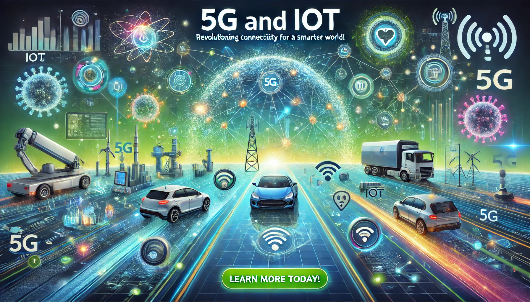 Illustration showing 5G-enabled IoT devices interconnected in a smart city environment.