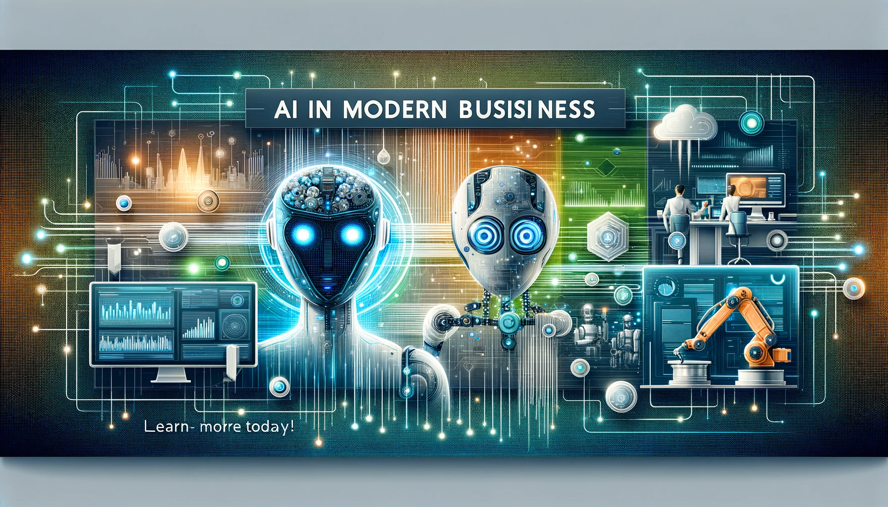 AI-powered tools streamlining modern business operations, including data analytics and automation.