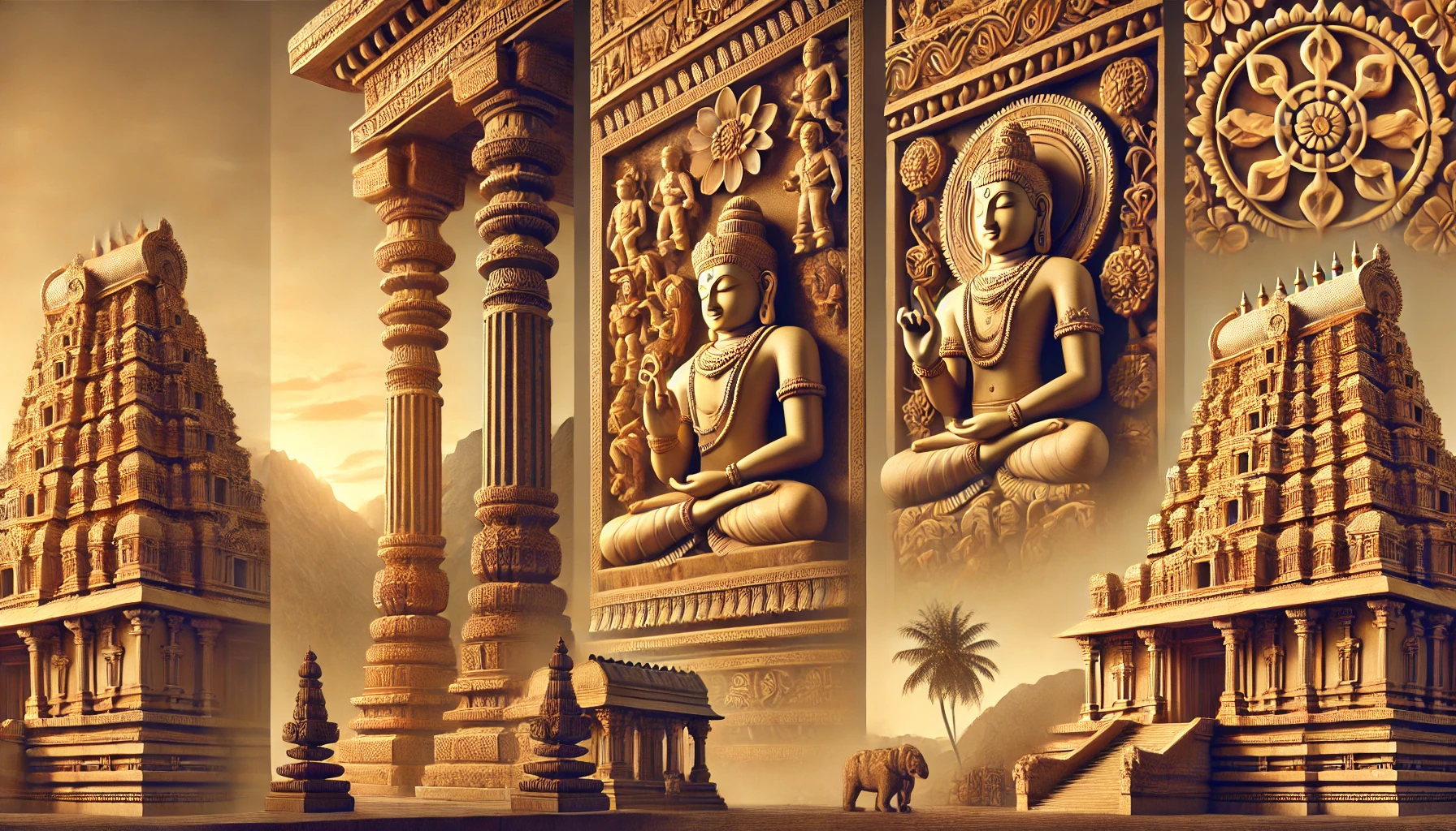 An ancient Jain temple in South India, showcasing intricate carvings and architectural elegance influenced by Jainism.