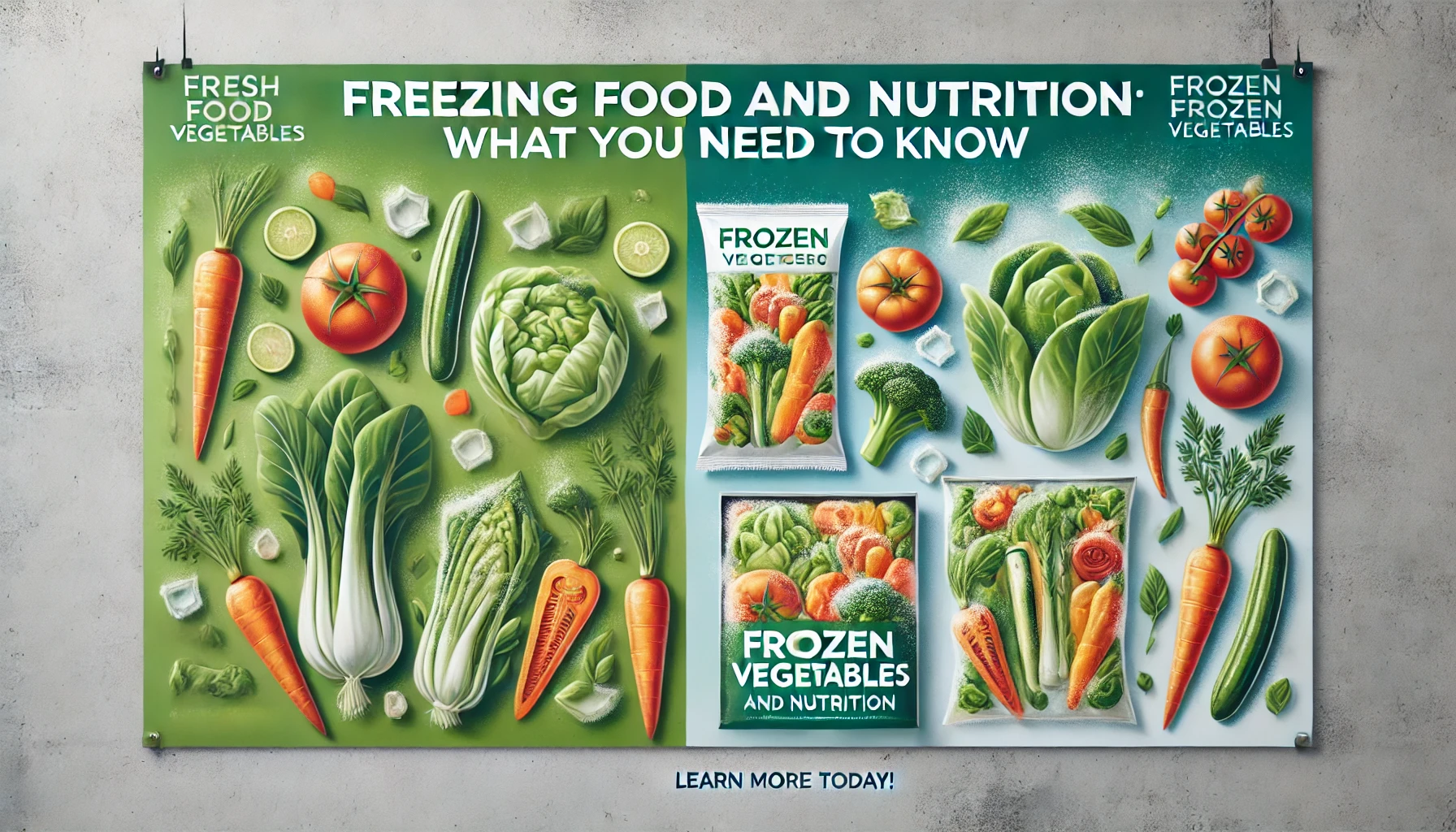 Fresh and frozen vegetables side by side, showcasing the effects of freezing on food.