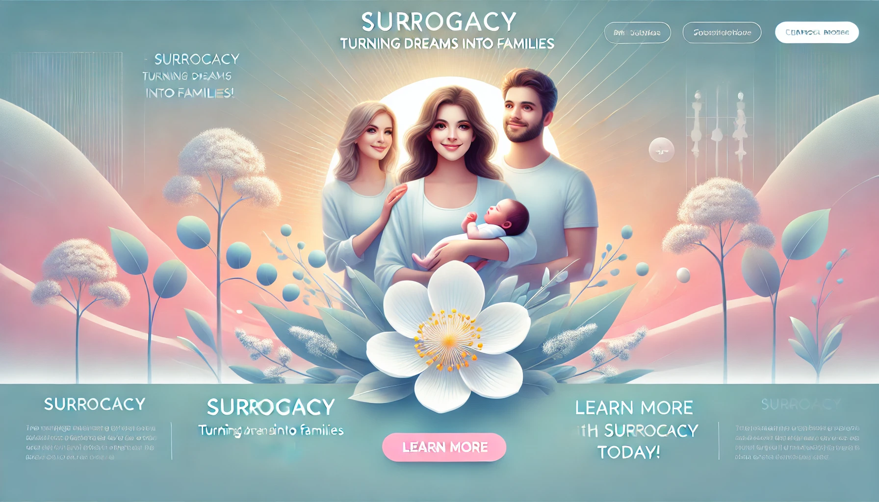 A happy surrogate mother and intended parents discussing the surrogacy process.