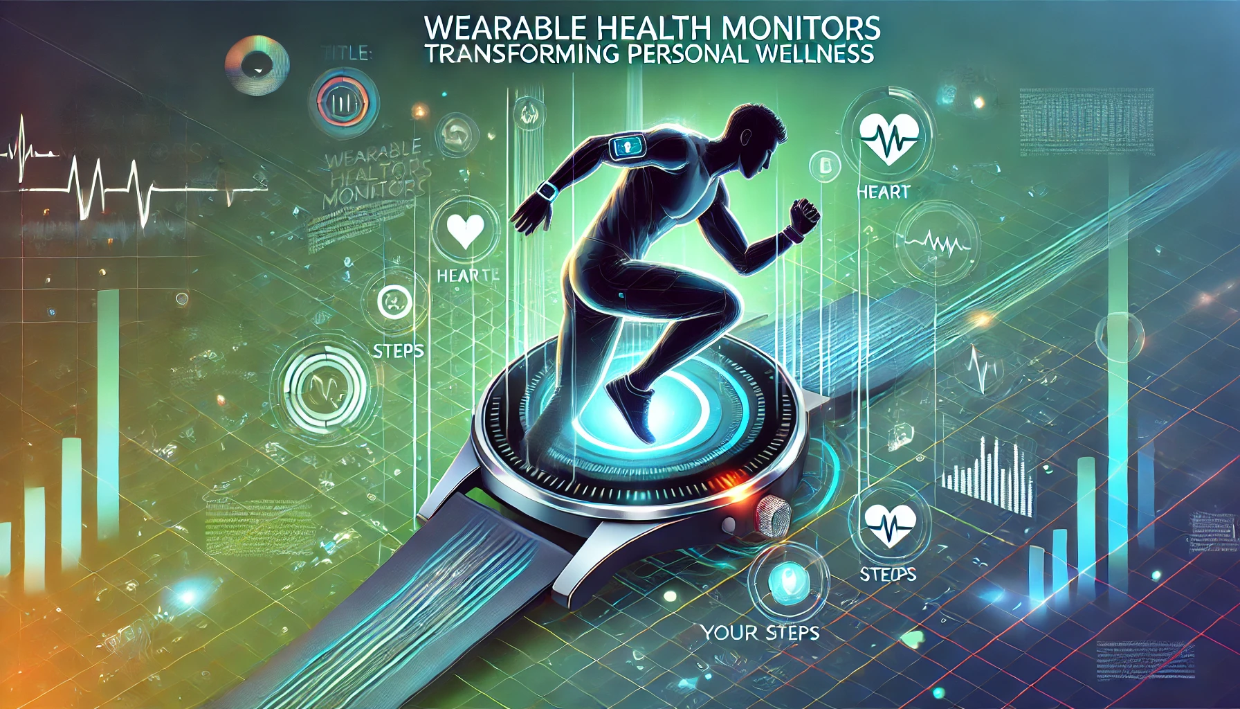 person wearing a modern smartwatch and fitness tracker, symbolizing wearable health monitors