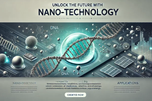 Nano-Technology concept with nanoparticles, molecular structures, and futuristic visuals symbolizing innovation.