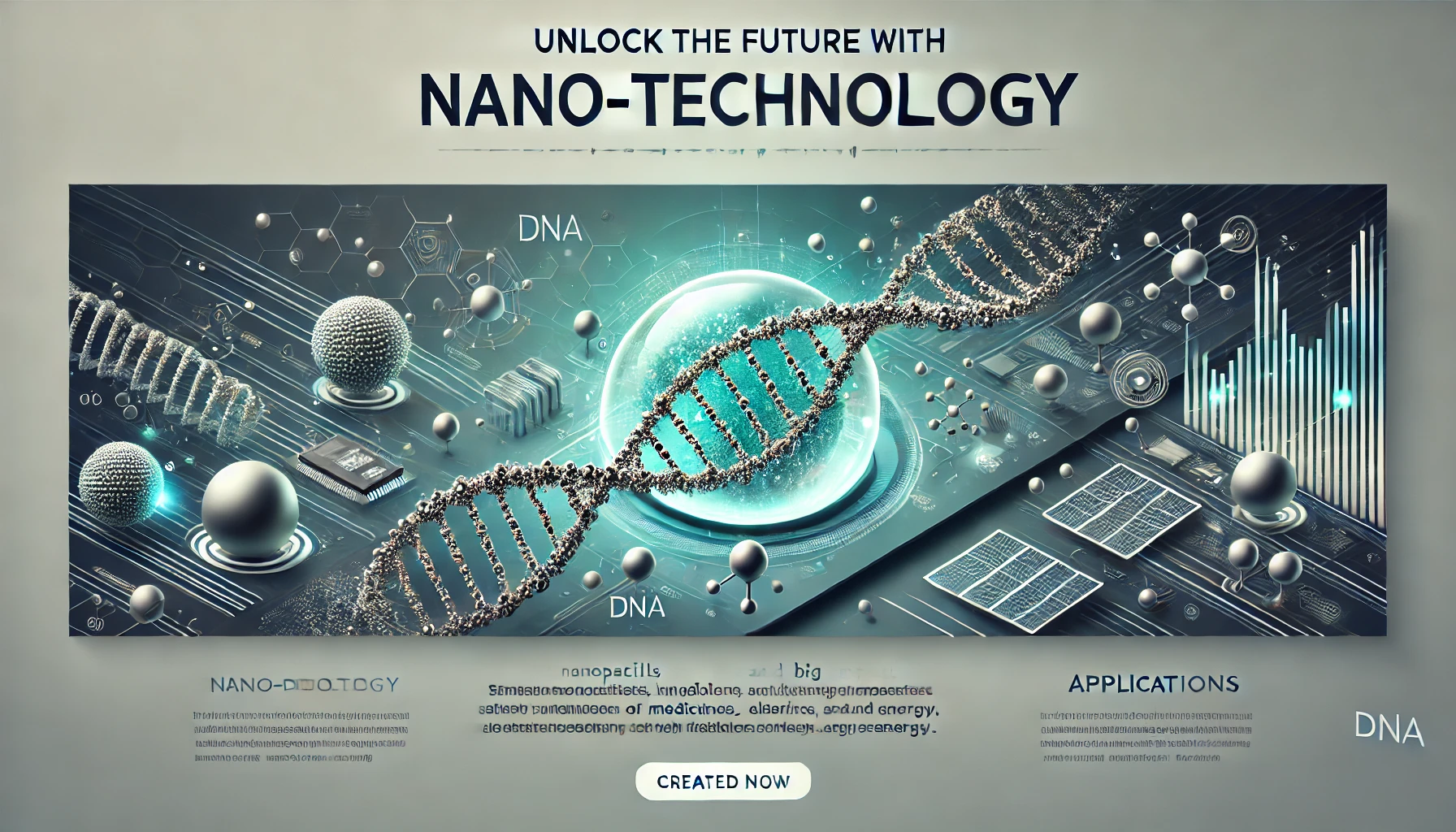 Nano-Technology concept with nanoparticles, molecular structures, and futuristic visuals symbolizing innovation.