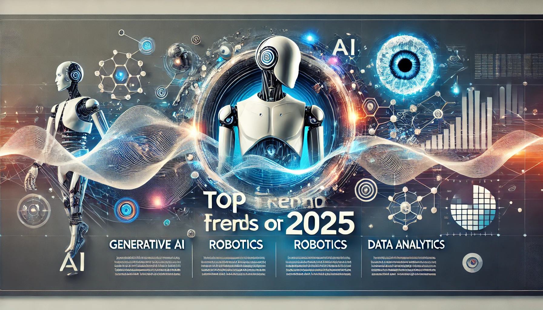 A futuristic AI-powered robot working alongside humans in an office.