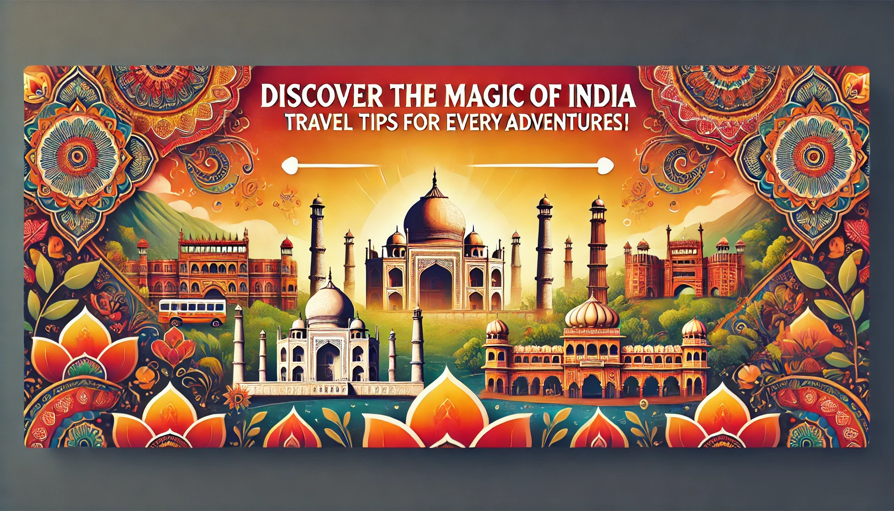 Travel tips for exploring India featuring cultural landmarks, food, and transportation scenes.