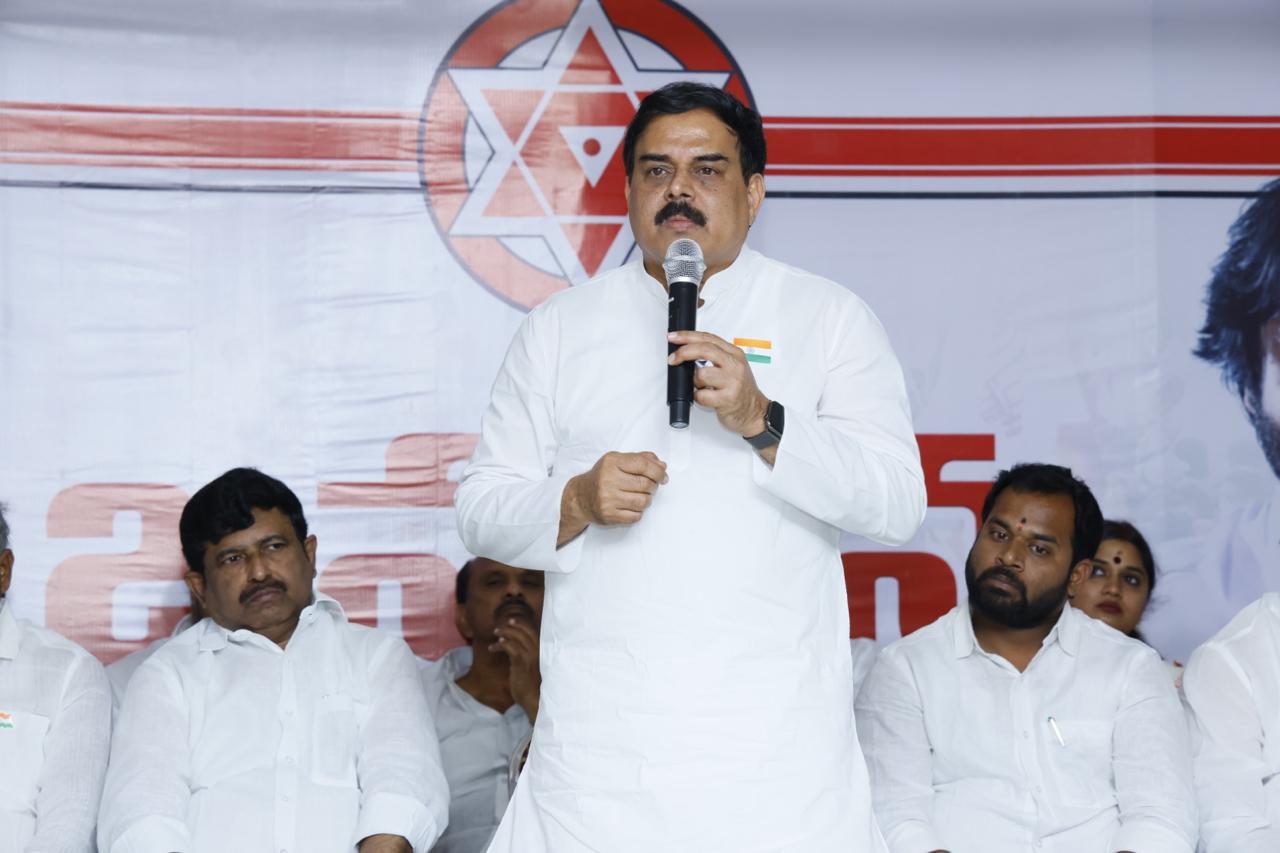 N Manohar delivering a speech about Deputy CM vision for regional development in Andhra Pradesh