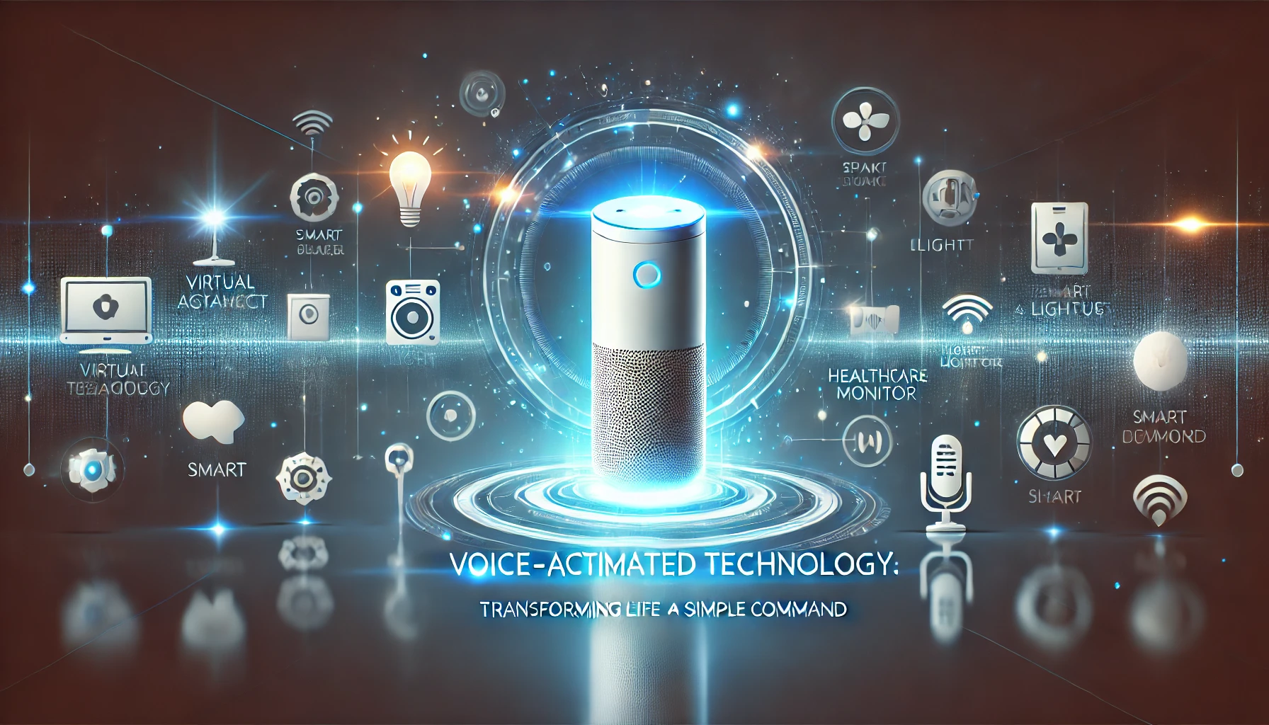 Voice-activated technology concept with virtual assistant icons